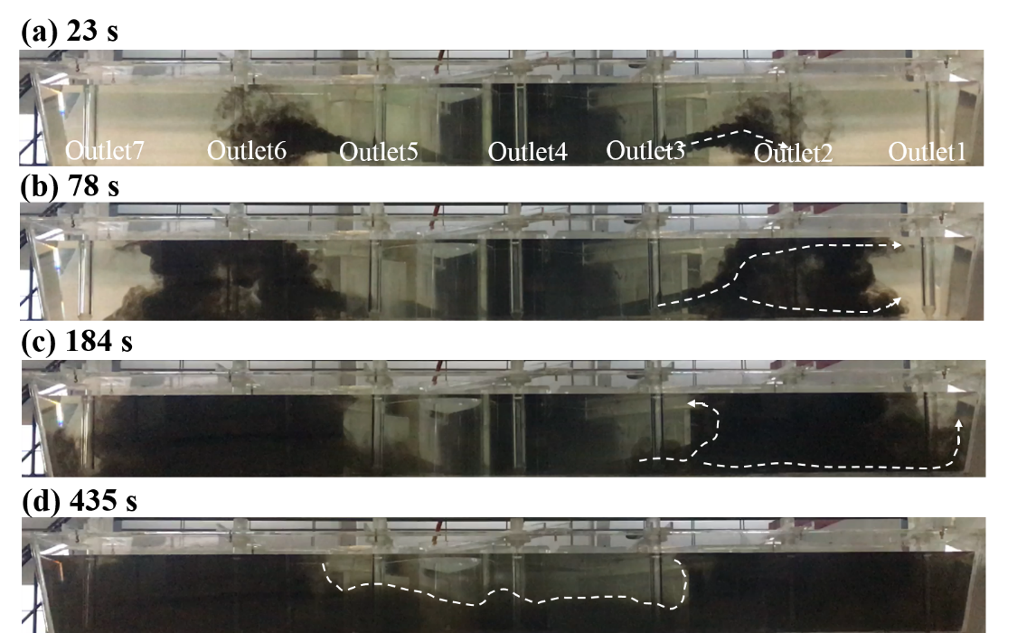 Trajectoire de dispersion de l'encre dans le cas P0