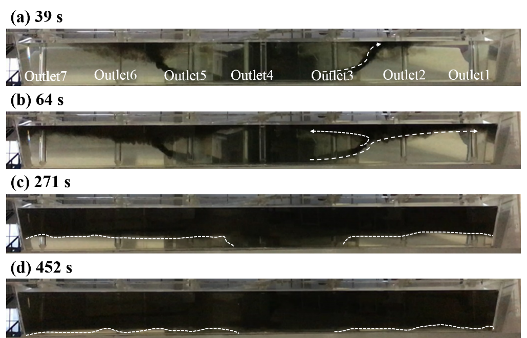 Trajectoire de dispersion de l'encre dans le cas P3